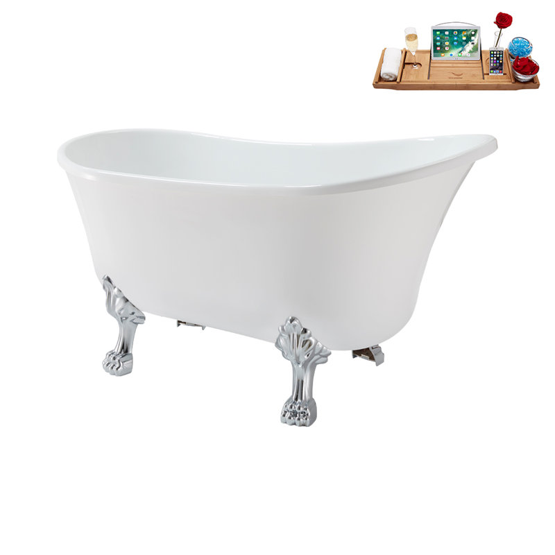 51.2'' x 25.6'' Soaking Acrylic Bathtub, Polished Chrome, Glossy White