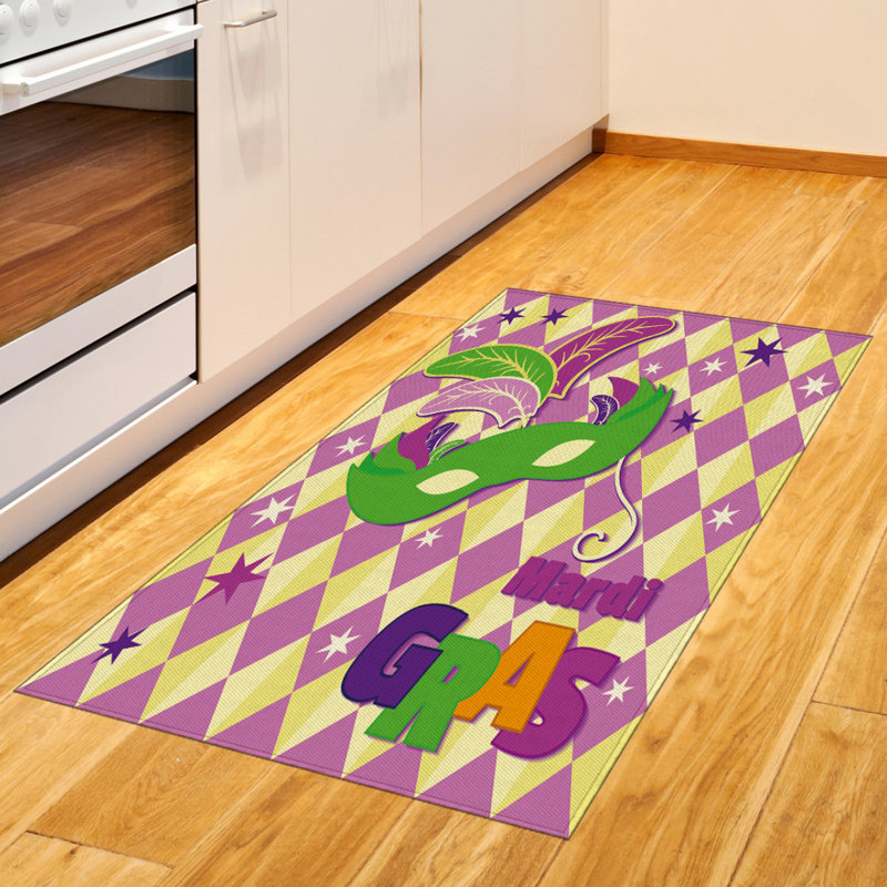 Tapis décoratif en fibres de polyester à haute densité Mardi Gras, Rectangle 2 pi 7 po x 5 pi