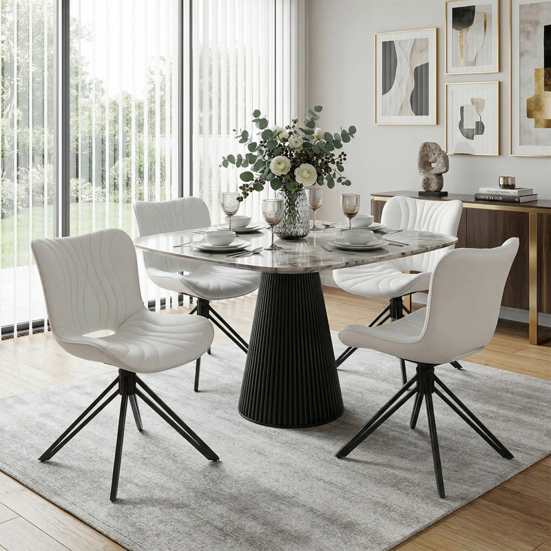 Upholstered Mid-century Modern Swivel Dining Chairs Set Of 4, White