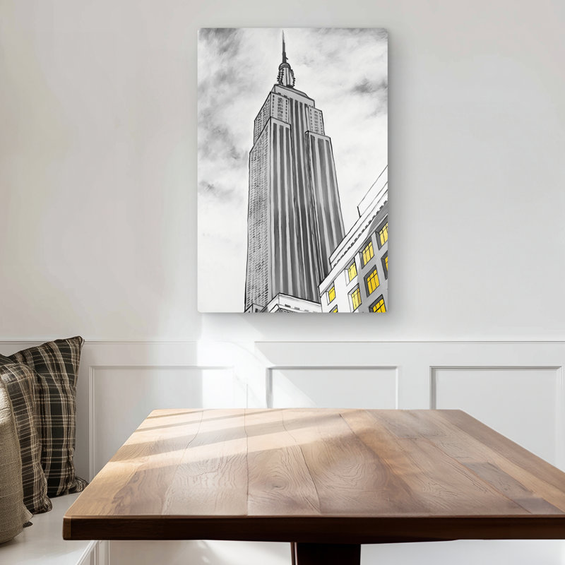 Outline of Empire State Building - Gray Metal Print Decor