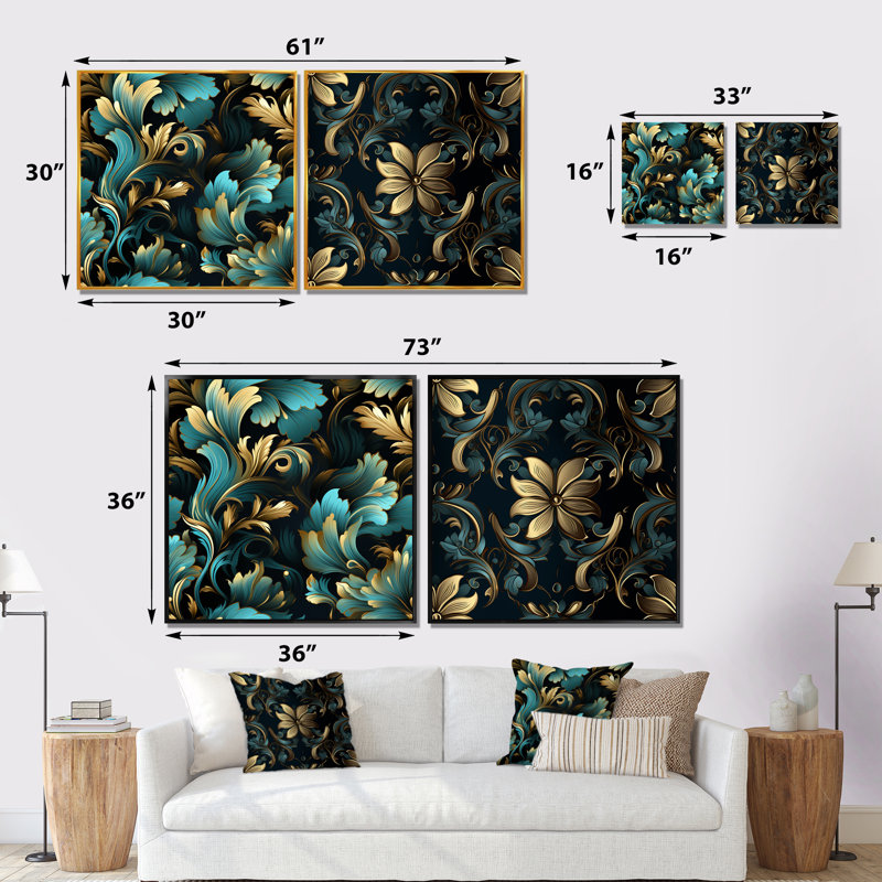 Stembert - Ensemble de 2 pièces murales abstraites Botanicals, Toile tendue, H 16 po x l 33 po x P 1 po