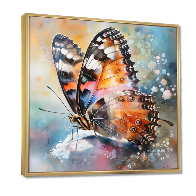 Ailes de papillon de l'été II - Art mural papillon, Reproduction avec cadre flottant, H 16 po x l 16 po, Doré