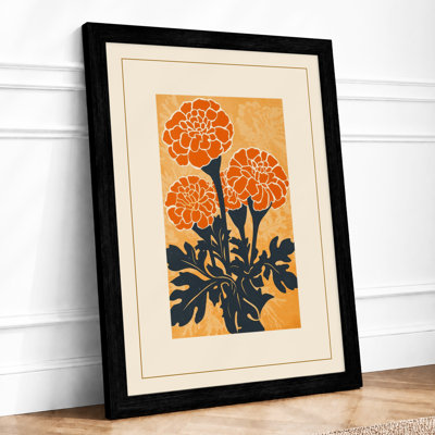 Orange Blooms on Navy Botanical - Framed Print