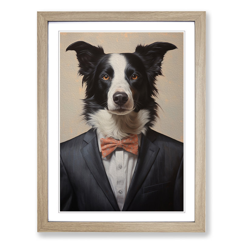 Border Collie in a Suit Painting No.3 - Framed Print, Oak, 34cm H x 25cm W x 2cm D