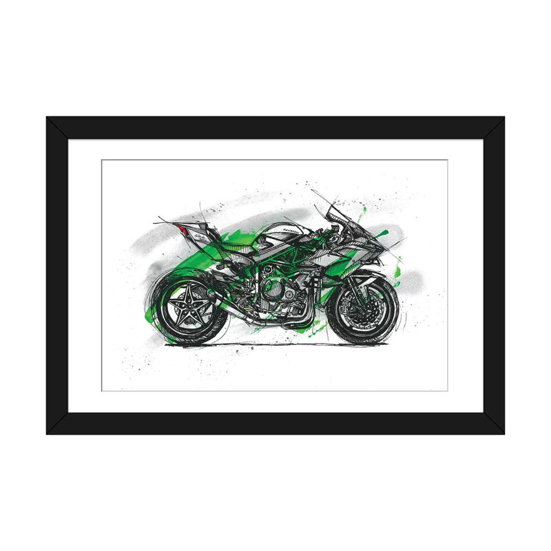 " Ninja H2R " by Frank Banda, Black Framed Fine Art Paper, White, 24" H x 32" W x 1" D