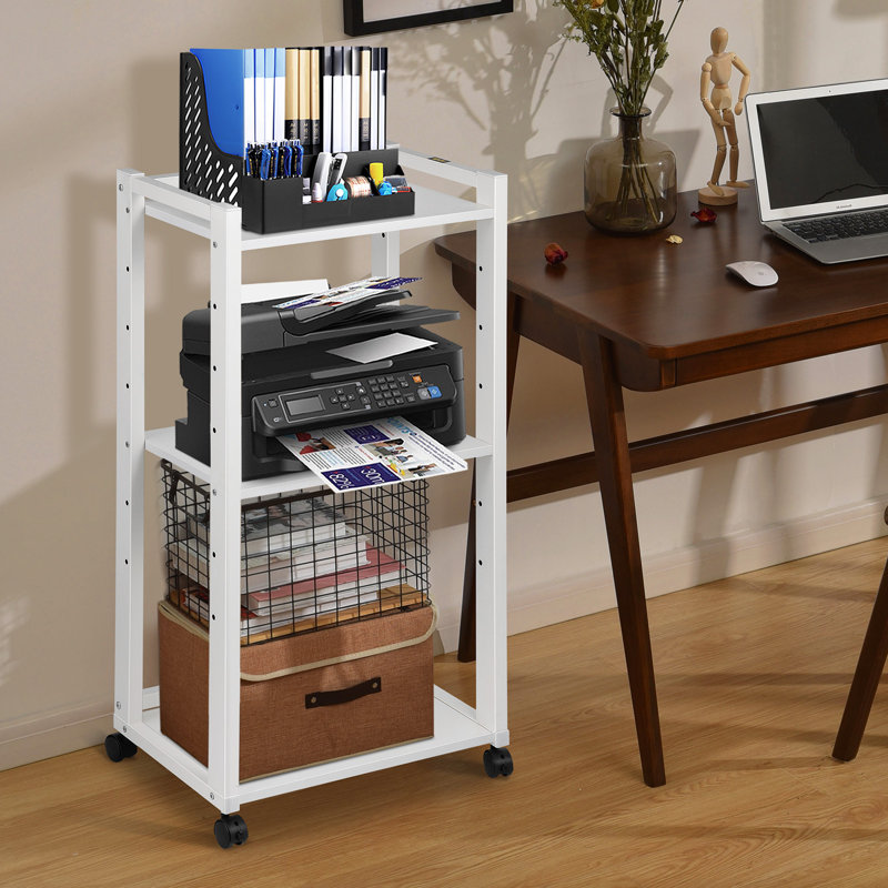 White 3-Tier Rolling Printer Cart with Adjustable Shelves