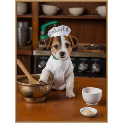 Jack Russell Puppy Chef by Keili Framed Canvas Wall Art Print