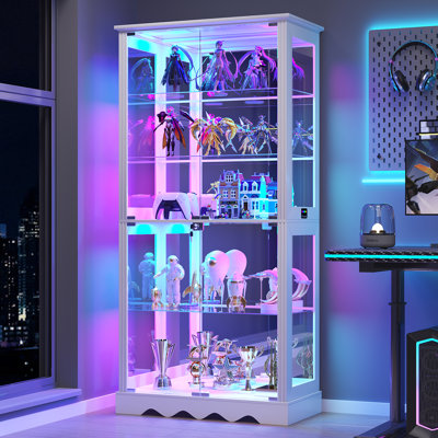 5-Tier Glass Display Cabinet with Lock, Display Cabinet with Human Sensor Function and Color RGB Lights