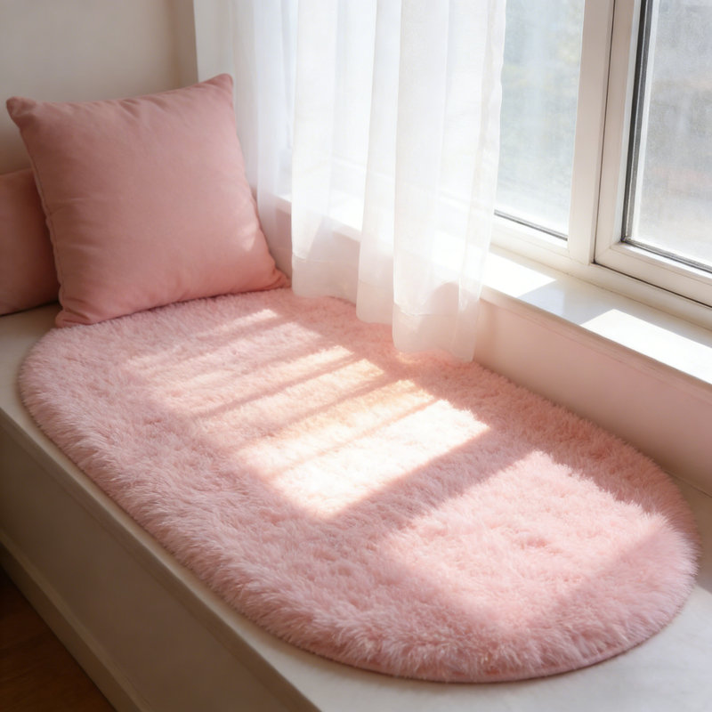 Tapis de salon rose à poils longs lavable et antidérapant