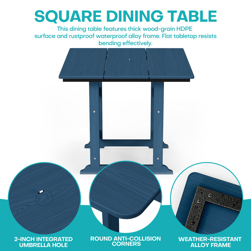 Table de salle à manger 34 po carrée avec trou pour parasol, Navy