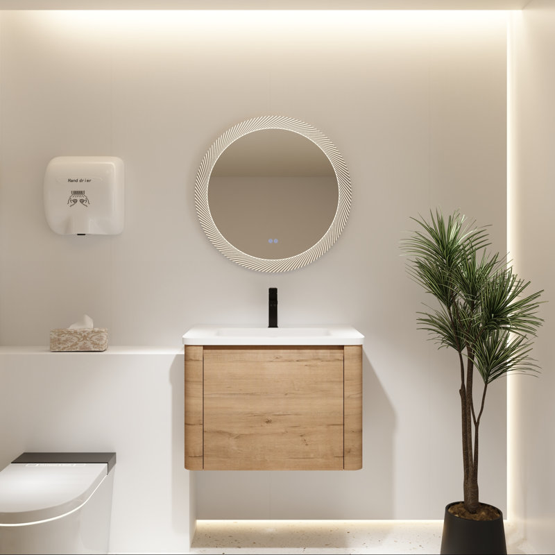 Meuble-lavabo mural avec lavabo en céramique et porte à fermeture douce en chêne imitation, 28"