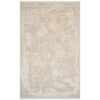 Élégant tapis crème, 5 x 7,5 pi | 100% acrylique et viscose, tissé à la machine, hauteur de poils de 0,2 po | Durable, résistant aux taches, facile à nettoyer avec aspirateur et détachant | Parfait pour le salon, la chambre à coucher et le bureau