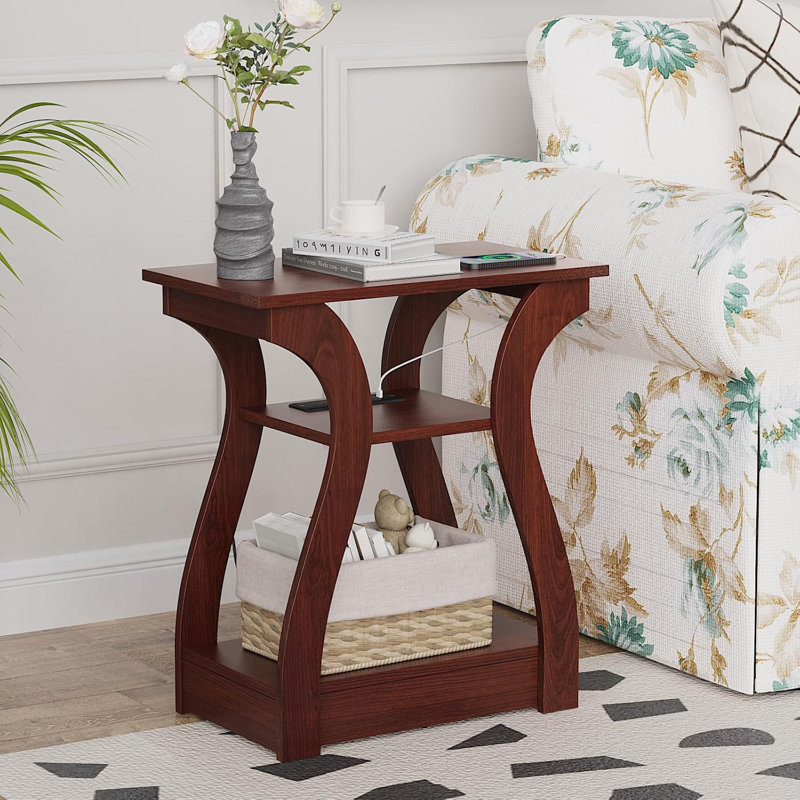 Cherry 3-Tier End Table Set with Charging Station