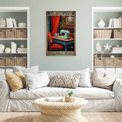 «Sewing And She Lived Happily 1 - 1 pièce», reproduction d'art graphique sur toile tendue