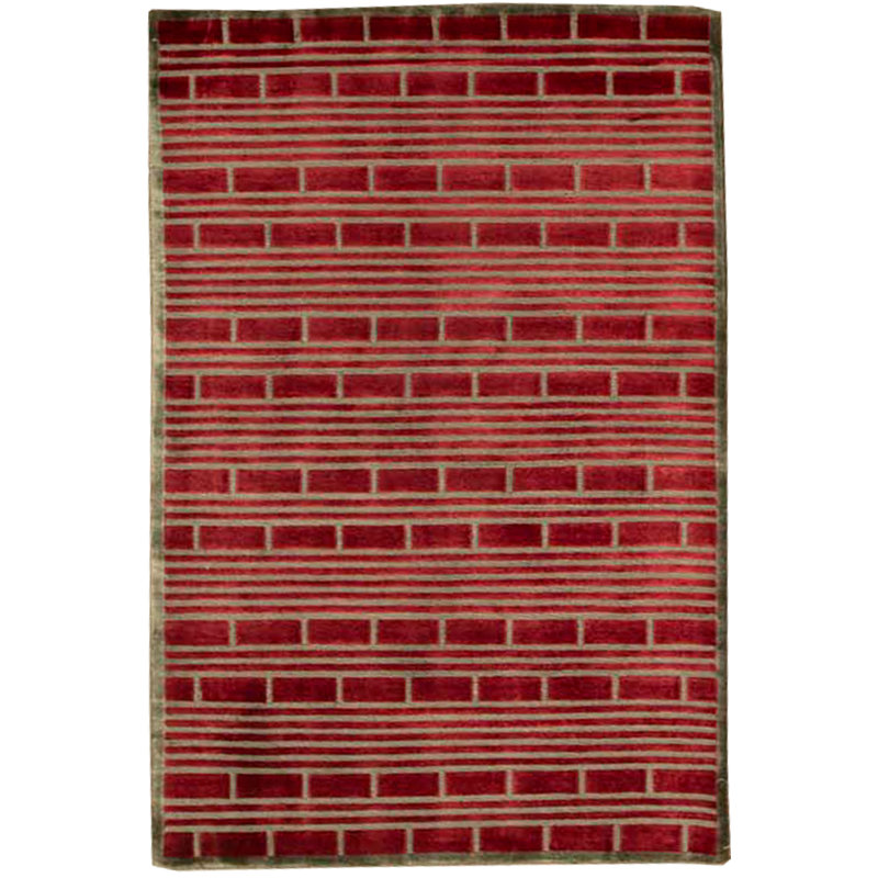 Tapis rouge et bleu noué à la main de haute qualité