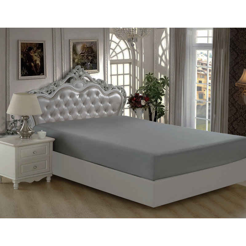 Drap-housse en rayonne de bambou toutes saisons Marina, gris, Drap-housse pour lit double