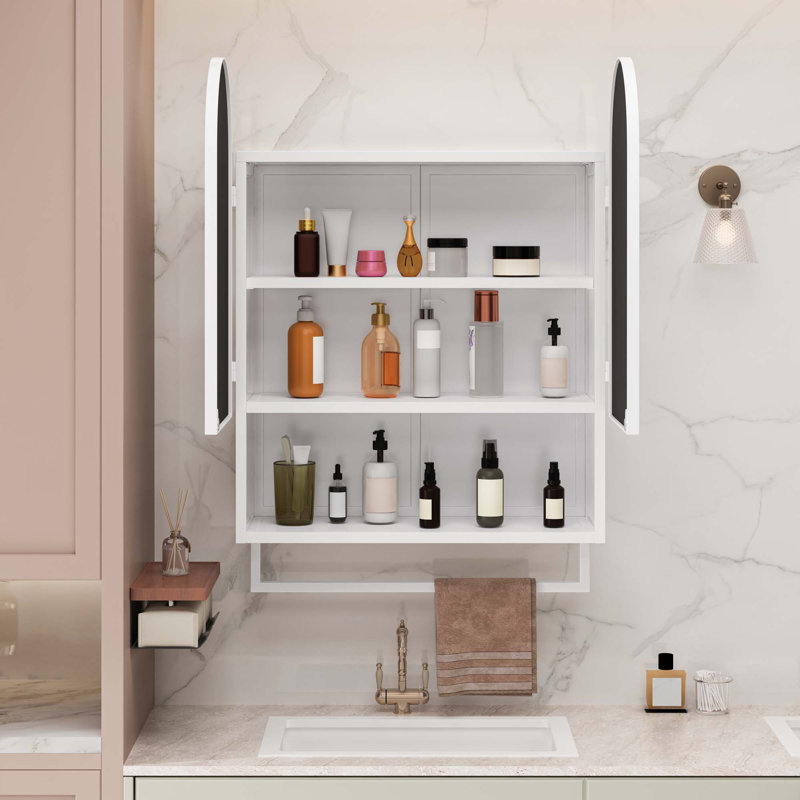 23.62" Modern Double-Arched Mirror Cabinet, White