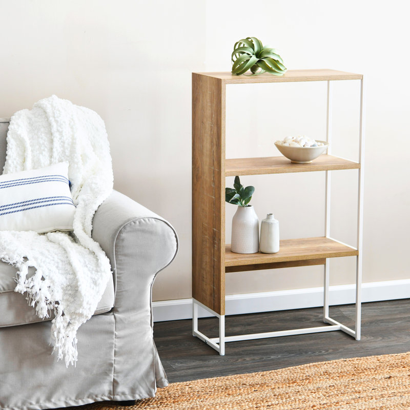 Coastal Oak Iron Three-Tier Shelf, Brown/White