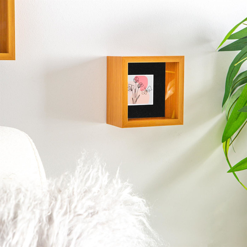 Nicola Spring - 3D Deep Box Photo Frames, Light Wood/Black, 5cm x 5cm