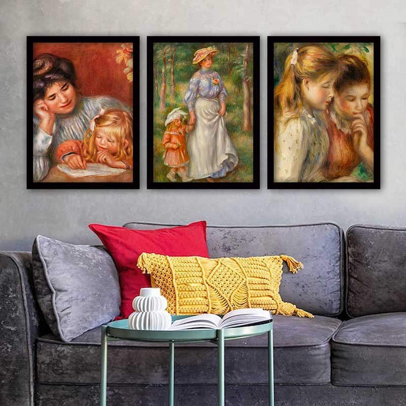 Ensemble de 3 peintures élégantes encadrées décoratives, 13,8 x 17,7 pouces chacune | 100% bois avec cadre 100% polystyrène (épaisseur: 0,8 pouce) | Impression numérique UV, parfaite pour le salon et la décoration intérieure