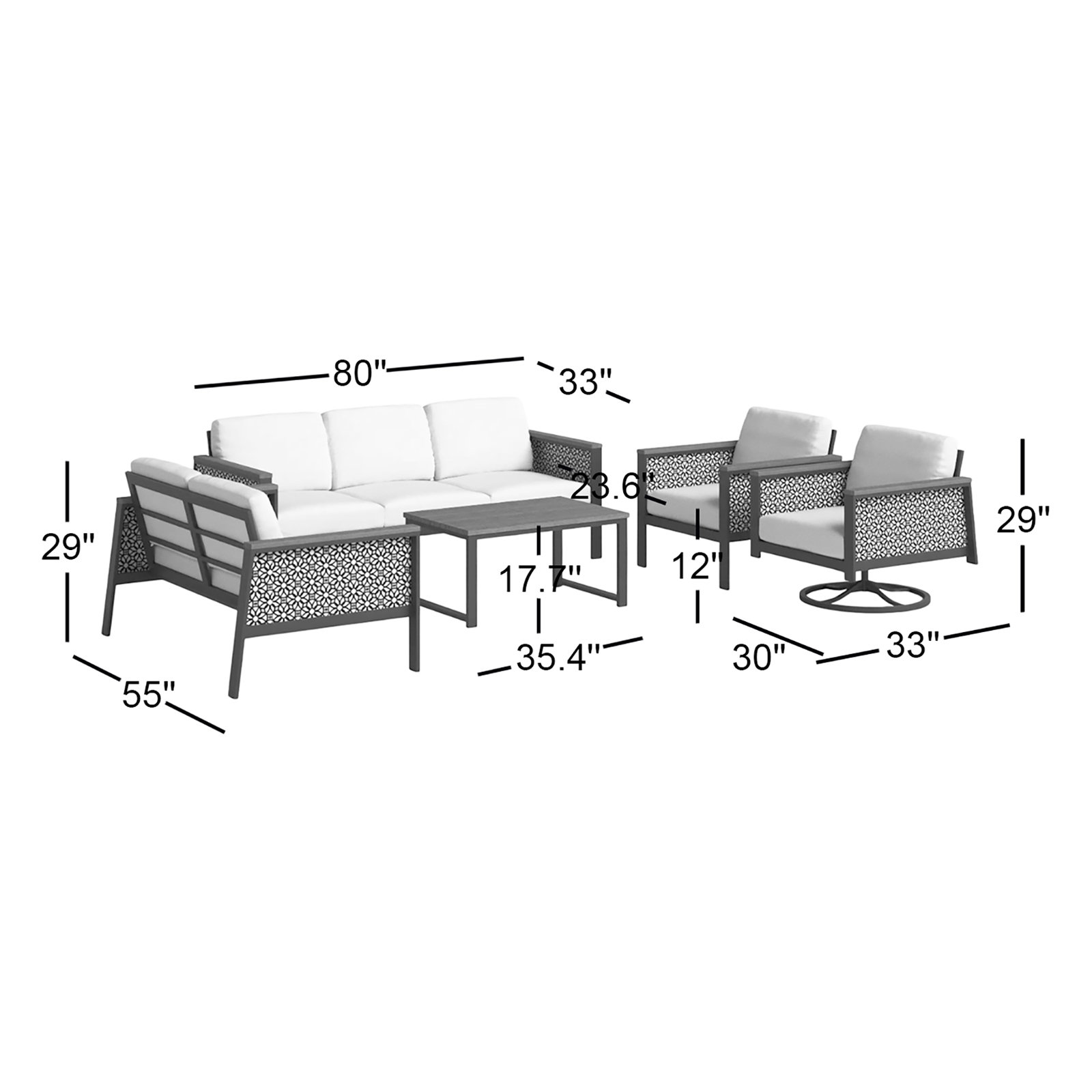 Townsend 7-Person Patio Seating Group, Cast Silver