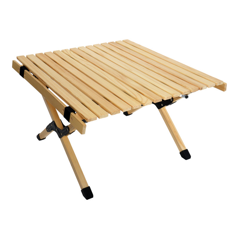 Table pliante portative, plateau enroulable en bois de hêtre naturel avec base en X, table de pique-nique de camping légère pour une utilisation extérieure à l'intérieur, charge de 66 lb
