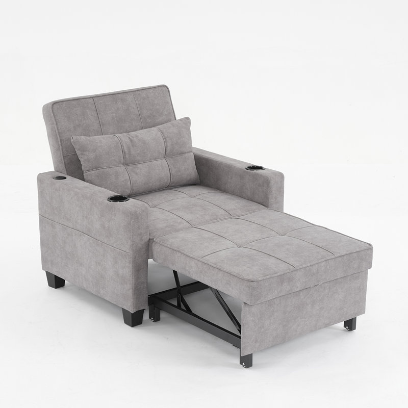 Pavilus Convertible Chair Bed, Sleeper Sofa Chair Bed 3 in 1, Adjustable Recliner, Armchair, Sofa, Light Gray, Fabric