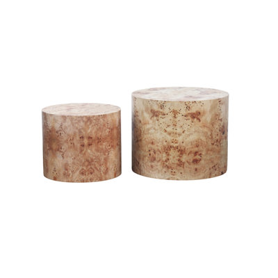 Freestanding Accent Tables, Natural Burl For Living And Bedroom 2 Wooden Nesting Elegant Room