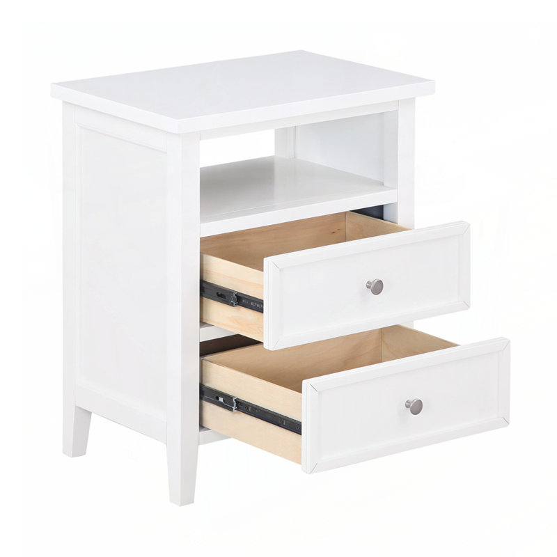Table de chevet à 2 tiroirs avec rangement spacieux et finition élégante en nickel, parfaite pour l'organisation de la chambre à coucher.