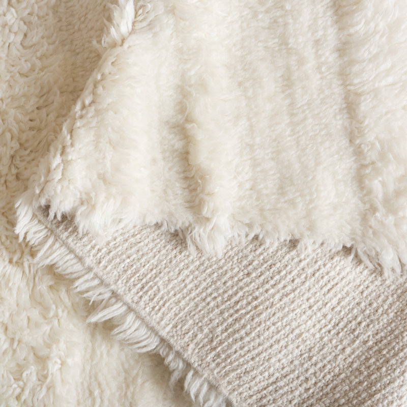 Ivory Hand-Tufted Wool Shag Area Rug with Fringe, 8' x 10'