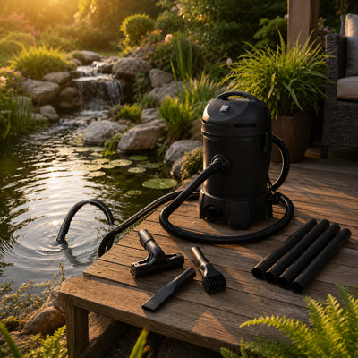Black 1400W Garden Pond Vacuum Cleaner Kit with Intake Hose and Nozzles