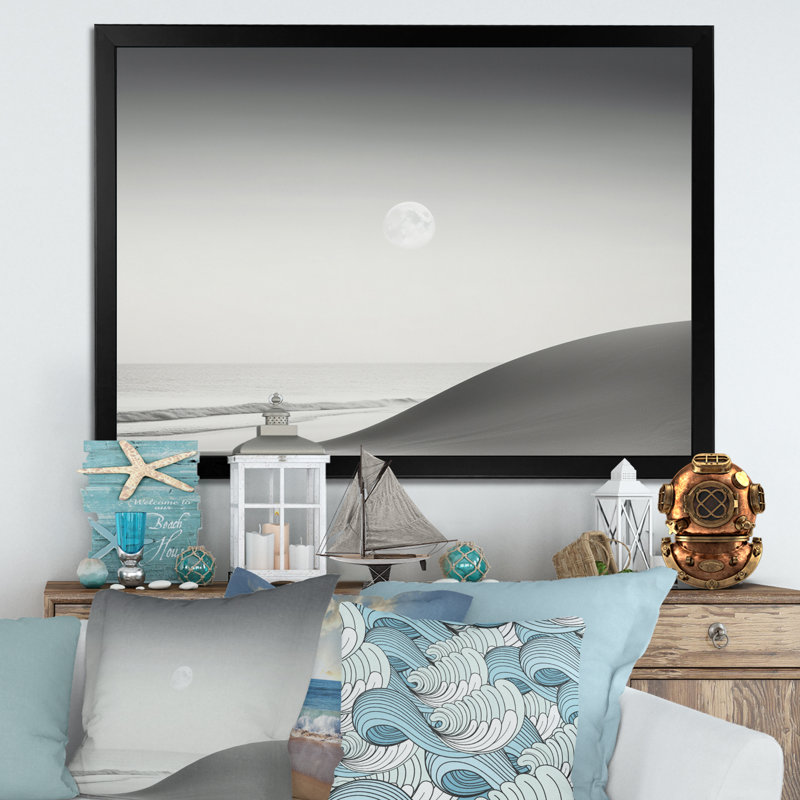 Noir et blanc, minimalisme, plage III - impression, H 24 po x l 32 po x P 1 po, Cadre photo noir