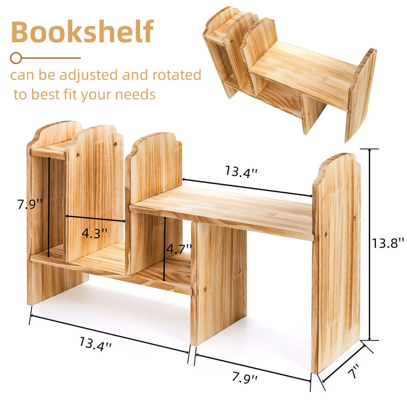 Adjustable Desktop Storage, Wood Display Bookshelf With 7 Compartments, Expandable Desk Shelf Hutch, Office Storage Rack For Desk Table Storage And Organization