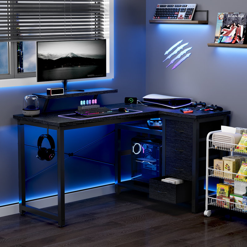 Modular L-Shaped Steel Computer Desk, Black