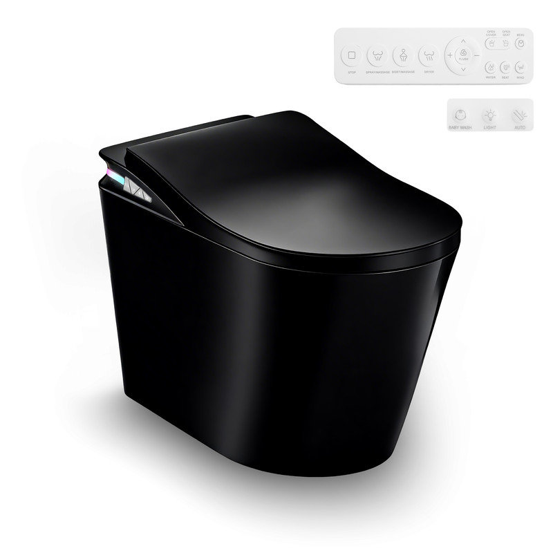 ADA-Compliant Smart Toilet with Built-In Tank, Auto Open/Close Lid, Bidet Wash & Deodorizer, Black