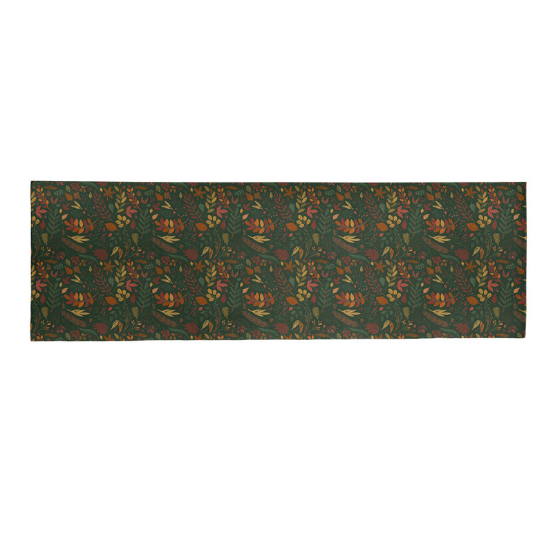 Tapis vert/orange/rouge fait main floral, Tapis de couloir 2 pi x 8 pi