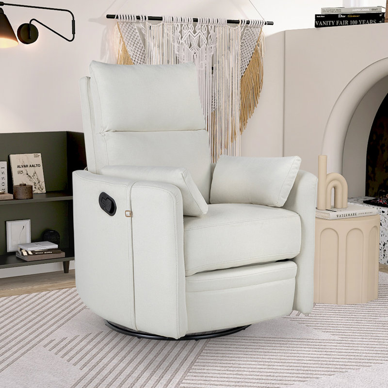 Swivel rocking recliner chair with adjustable footrest, Lin beige