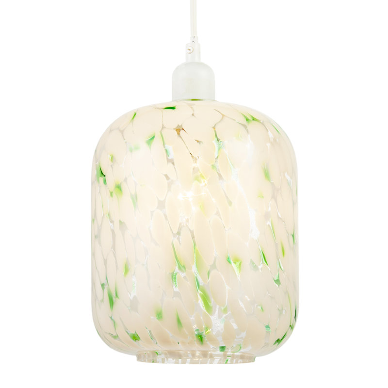 Handmade White Mottled Art Glass Pendant Shade With Green Fleck Decor By 