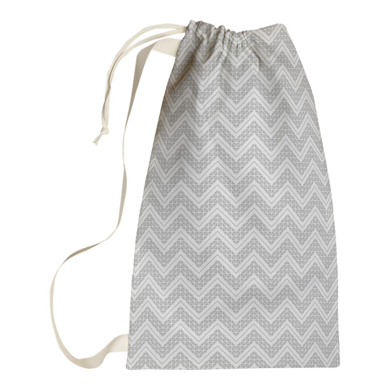 Stephenie Fabric Laundry Bag with Handles, 29" H x 18" W x 1.5" D, Gray/White
