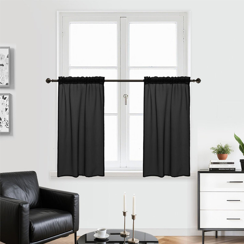 Rideau court 2 panneaux filtrant la lumière, 24"W x 36"L (Pack of 2), Black