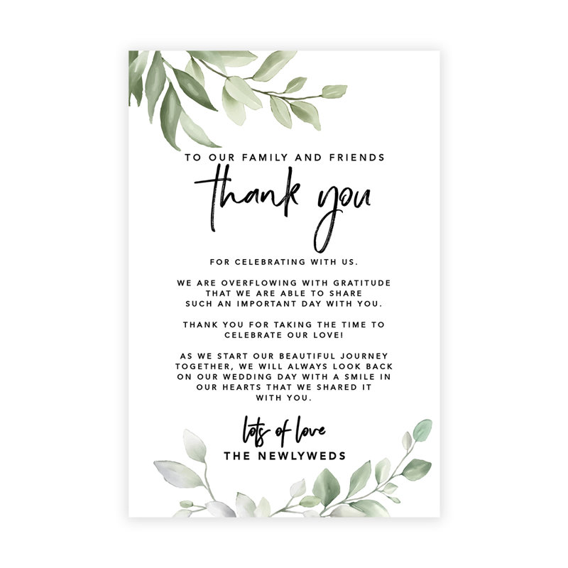 Ensemble de 56 cartes de table de remerciement Greenery