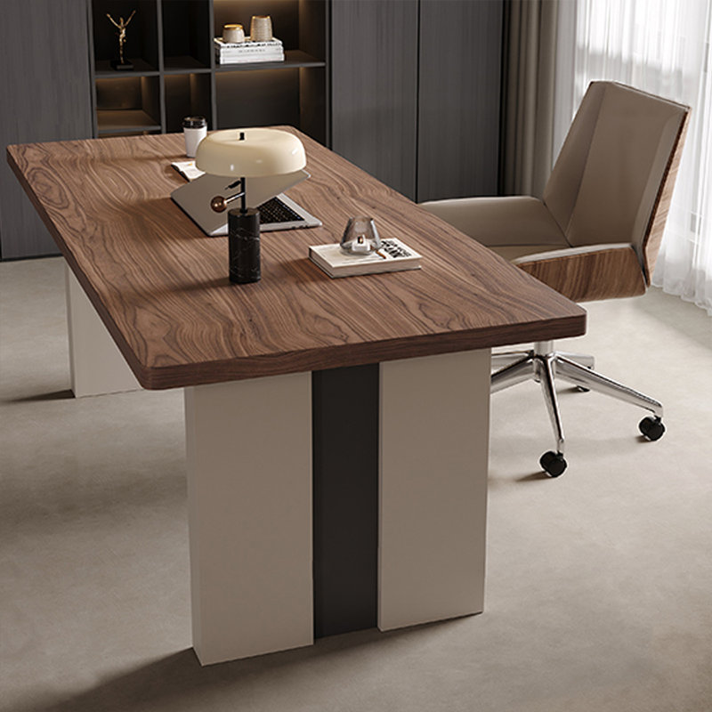 Nut-brown+Beige Rectangular Manufactured Wood desk, 29.53" H x 62.99" W x 31.5" D