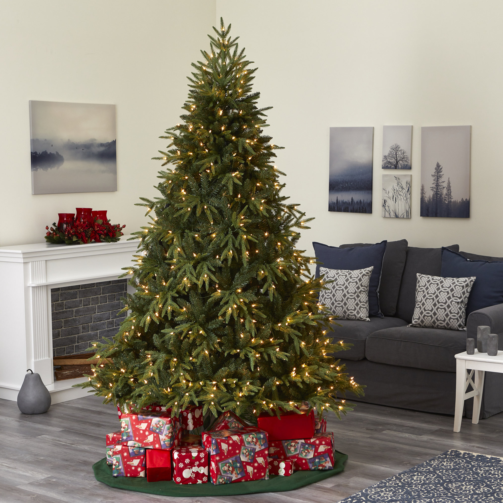 Green Lighted Artificial Fir Christmas Tree, 7' H