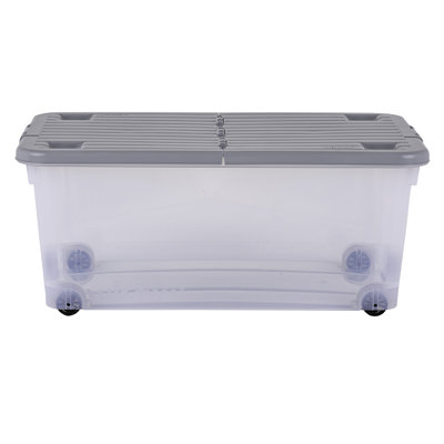 Wham 32L Box with Wheels & Folding Lid Pack of 5 Clear/Cool Grey