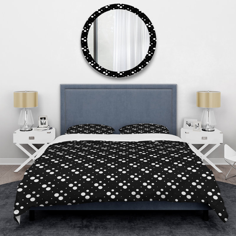 Ensemble de housse de couette en microfibre noir / blanc 3 pièces, Housse de couette pour grand lit et 2 taies décor
