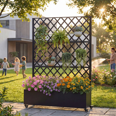 Jardinières mobiles en métal de style moderne treillis 47 x 16 x 73 po
