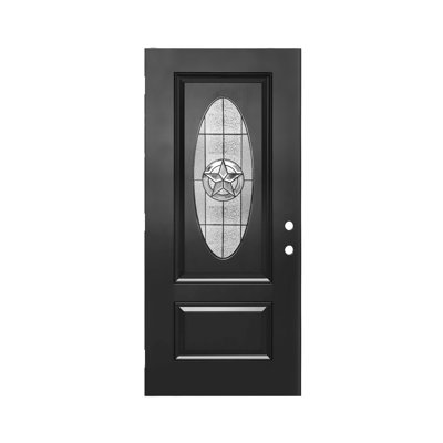 Portes extérieures modernes en fibre de verre noir, ouverture à gauche 36 x 80, entrée ovale en verre