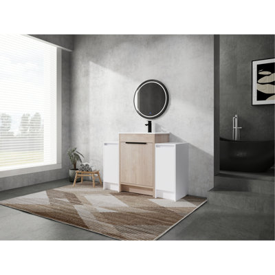 Meuble-lavabo autoportant de 48 pouces avec lavabo en céramique et 2 armoires de rangement, porte à fermeture douce, armoire combinée 02424 + 0312 * 2, ensemble KD