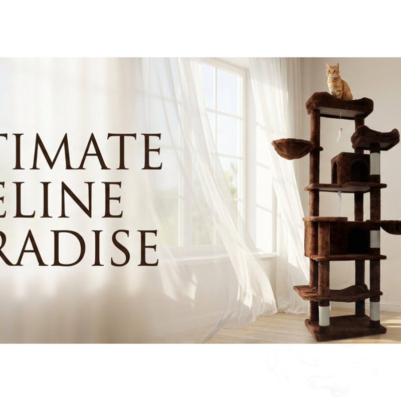 Arbre à chat avec hamacs, panier suspendu, coussin amovible et poteaux à griffer