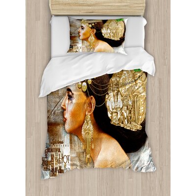 Egyptian Woman Queen Cleopatra Profile Historical Art Scene with Pyramid Sphinx Jewelry Duvet Cover Set -  Ambesonne, nev_32713_twin